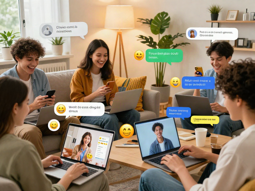 Engaging spicychat experience with users interacting in a cozy setting.